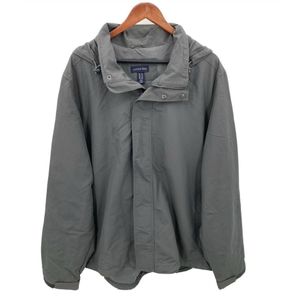 LANDS' END Mens Size XL Gray Nylon Lined Roll Away Hooded Windbreaker Jacket